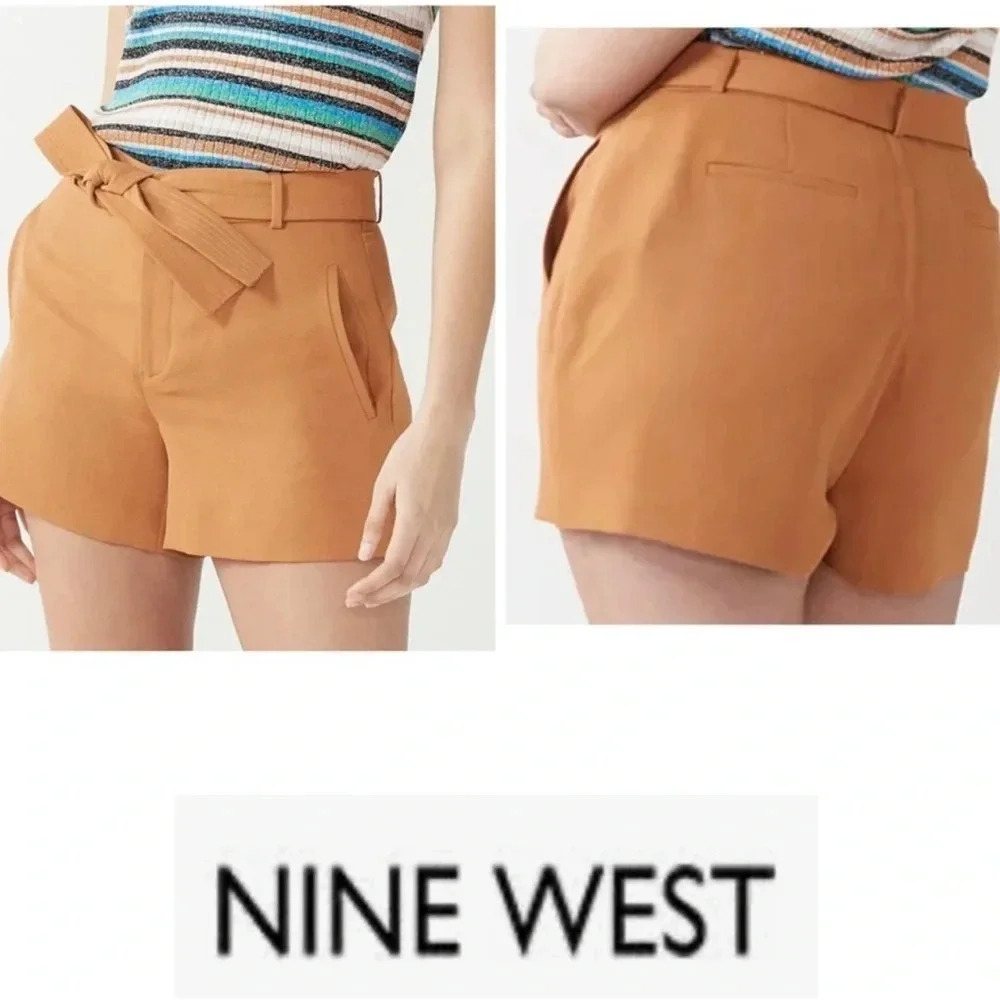 Nine West Large Womens Brown High Waist Shorts 3.5 inseam with Belt